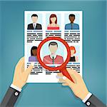 Illustration of searching for professional stuff, human resources management or analyzing personnel resume. Also available as a Vector in Adobe illustrator EPS 10 format.