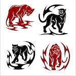 black panthers set - stylized images for tattoos. Isolated on white.