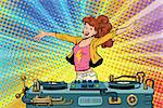 girl DJ club party youth lifestyle. Pop art retro comic book vector illustration. Music and concert
