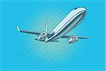 Passenger plane in the sky. Pop art retro vector illustration. Air transport