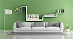 Modern living room with white sofa and shelf on wall - 3d rendering