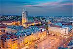 Cityscape image of Zagreb, Croatia during twilight blue hour.