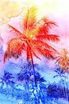 Retro photo of palm trees on a tropical island