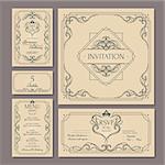 Calligraphic vintage floral wedding cards collection. Vector illustration
