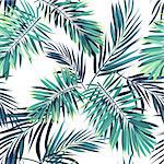 Tropical background with jungle plants. Seamless tropical pattern with green phoenix palm leaves. Vector illustration.