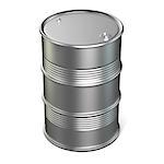Silver oil barrel. 3D render illustration isolated on a white background