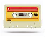 Vector illustration of vintage plastic audio cassette tape isolated on a white background