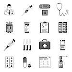 Set of medical and healthcare icons like Doctor, Health treatment, blood transfusion, cardiogram, prescription. isolated vector illustration