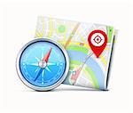 Vector illustration of global navigation concept with detailed blue compass and city map