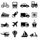 Air, water, land mode of transportation icon set