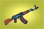 AKM Soviet automatic weapons. Comic cartoon style pop art vector retro illustration