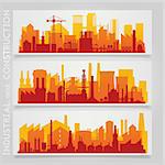 Vector horizontal banners with industrial part of city. Factories, refineries and power plants