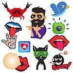 Vector set of cool social media signs and other shiny icons in cartoon style graffiti