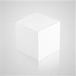 Closed white cardboard box on gray background with clipping path. White paper box with reflection