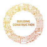 Construction Line Icon Circle Concept. Vector Illustration of Building Equipment Objects.