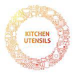 Kitchen Line Icon Circle Concept. Vector Illustration of Kitchenware and Appliances.