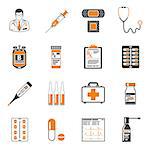 two color Set of medical and healthcare icons like Doctor, Health treatment, blood transfusion, cardiogram, prescription. isolated vector illustration