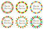 Festa Junina set frame with space for text. Brazilian Latin American festival blank template for your design, isolated on white background. Vector illustration