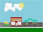 isolated  store business building  illustration, editable vector, jpeg, flat design, sports bar, scene