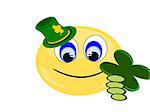emoji Irish holding four leaf clover wearing green hat, jpeg, editable vector
