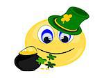 emoji Irish with pot of gold, green hat, four leaf clover, jpeg, editable vector