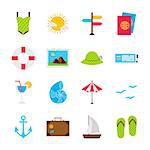 Summer Travel Objects. Vector Illustration. Sea Holiday Collection of Items Isolated over White.