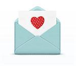 Vector illustration of love letter concept with open blue envelope and white paper with big red spotted heart