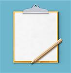 Vector illustration of clipboard with blank paper and sharpened detailed wooden pencil