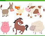 Cartoon Illustration of Cute Farm Animal Characters Collection