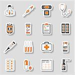 medical and healthcare sticker icons set like Doctor, Health treatment, blood transfusion, cardiogram, prescription. isolated vector illustration