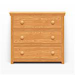 Wooden light brown chest of drawers. Made of natural materials. Vintage retro style furniture. Clipping paths included.