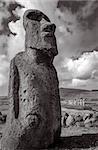 Moai statue, ahu Tongariki, easter island, Chile. Black and white picture