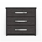 Wooden chest of drawers black. Made of natural materials. Modern style furniture. Clipping paths included.