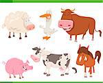 Cartoon Illustration of Cute Farm Animal Characters Collection Set