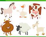 Cartoon Illustration of Farm Animal Characters Set