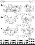 Black and White Cartoon Illustration of Educational Mathematical Game for Children with Animal Characters Coloring Page