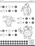 Black and White Cartoon Illustration of Educational Mathematical Activity Worksheet for Children Coloring Page