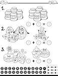 Black and White Cartoon Illustration of Educational Mathematical Activity for Children with Food Objects Coloring Page