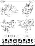 Black and White Cartoon Illustration of Educational Mathematical Activity Game for Children with Animal  Characters Coloring Page