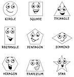 Black and White Cartoon Illustration of Basic Geometric Shapes Funny Characters for Children Coloring Book