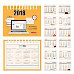 Business english calendar for desk on 2018 year. Set of the 12-month isolated pages with image on the cover. Week starts on Sunday. eps 10