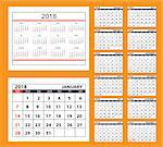 Business english calendar for wall on 2018 year.  Week starts on Sunday. eps 10