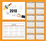 Business calendar for desk on 2018 year. Set of the 12-month isolated pages with image on the cover. Week starts on Sunday. eps 10