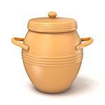 Clay pot with lid. 3D render illustration isolated on white background