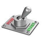 Metal toggle switch, flipped in the START position. 3D render illustration isolated on white background