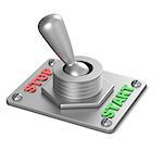 Metal toggle switch, flipped in the STOP position. 3D render illustration isolated on white background