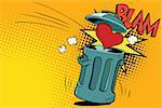 end of love, heart thrown in the trash. Cartoon comic illustration pop art retro style vector