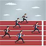 Business people running on red rubber track, business competition. Also available as a Vector in Adobe illustrator EPS 10 format.