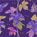 Abstract purple vine liana leaves hops. Seamless vector pattern illustration