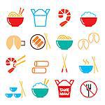 Vector icons set of food from China isolated on white